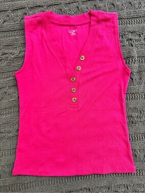LOFT Women's Sleeveless Tank (Pink, Medium) With Buttons on front